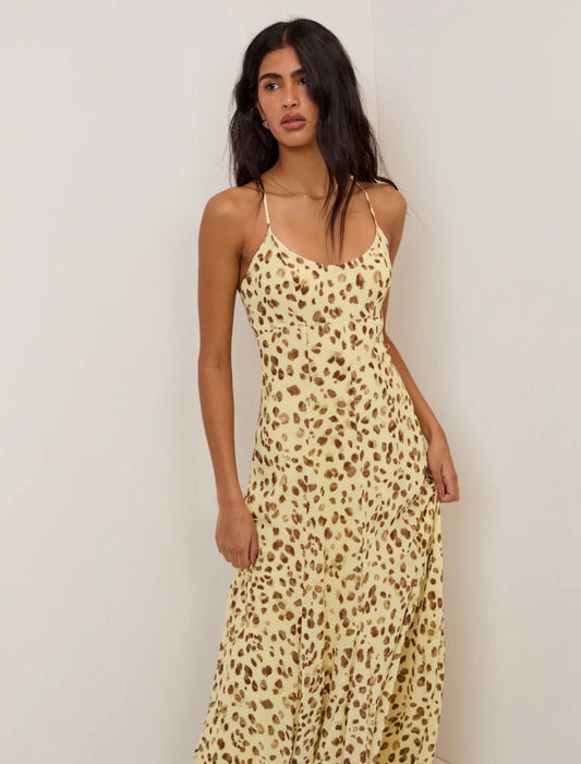 Nobody’s Child - KIKI - Butter Yellow Leopard Print Maxi Dress