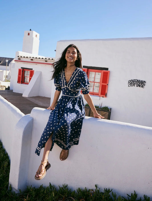 Nobody’s Child - SAFFY - Navy Polka Dot Midi Tea Dress