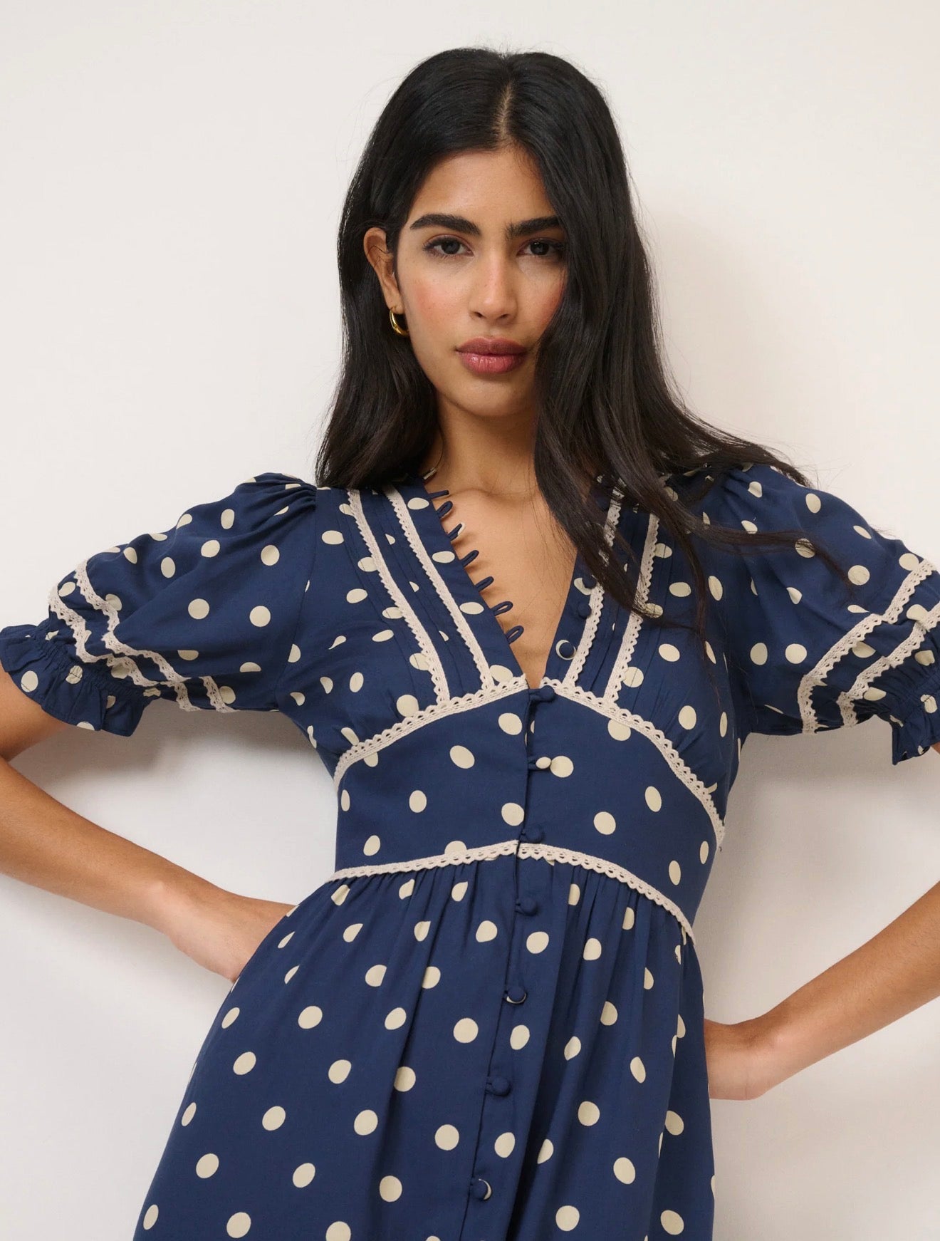 Nobody’s Child - SAFFY - Navy Polka Dot Midi Tea Dress