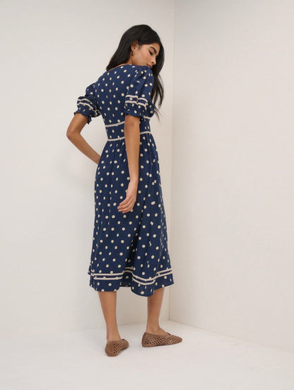Nobody’s Child - SAFFY - Navy Polka Dot Midi Tea Dress