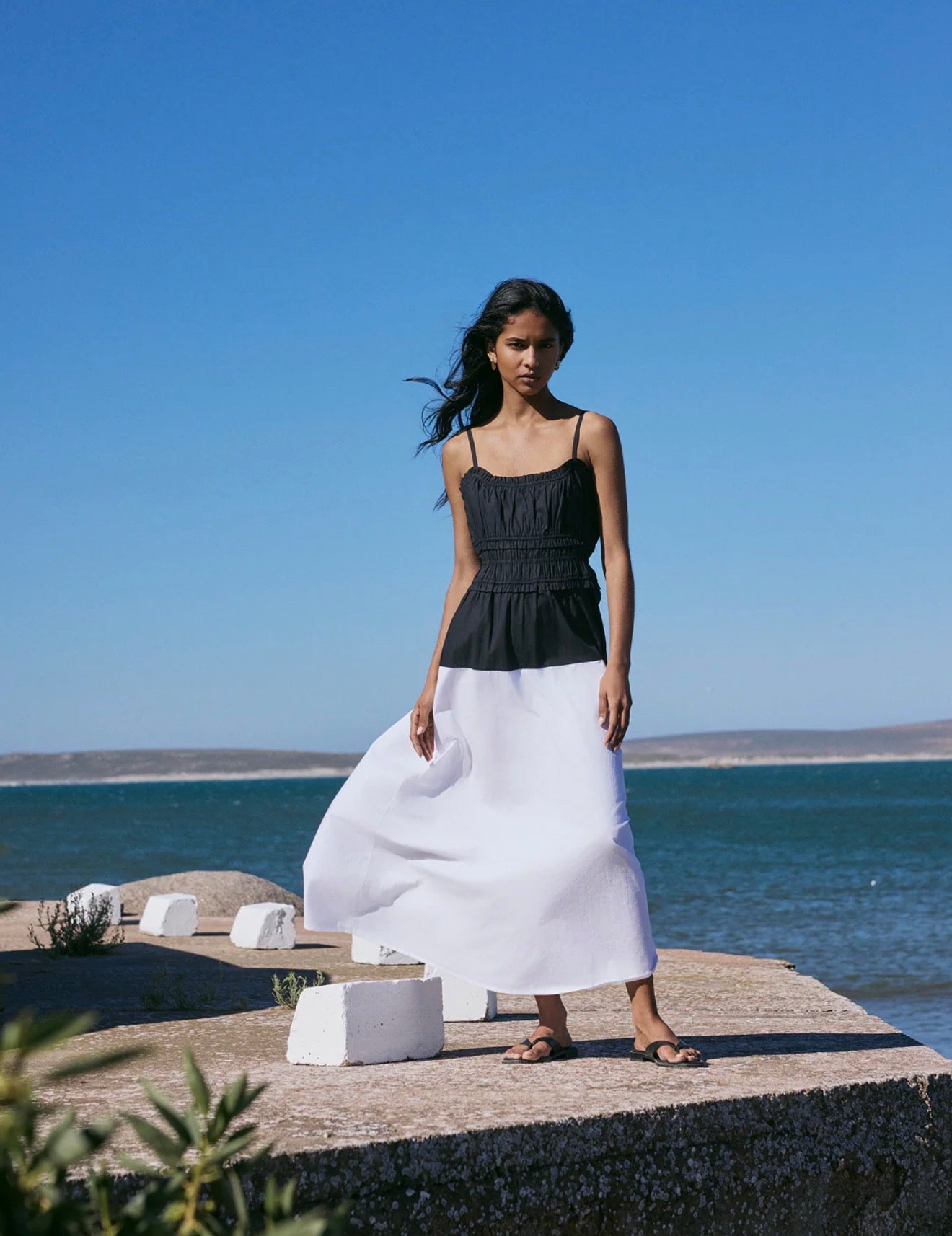 Nobody’s Child - ALINA - Black And White Drop Waist Midi Dress