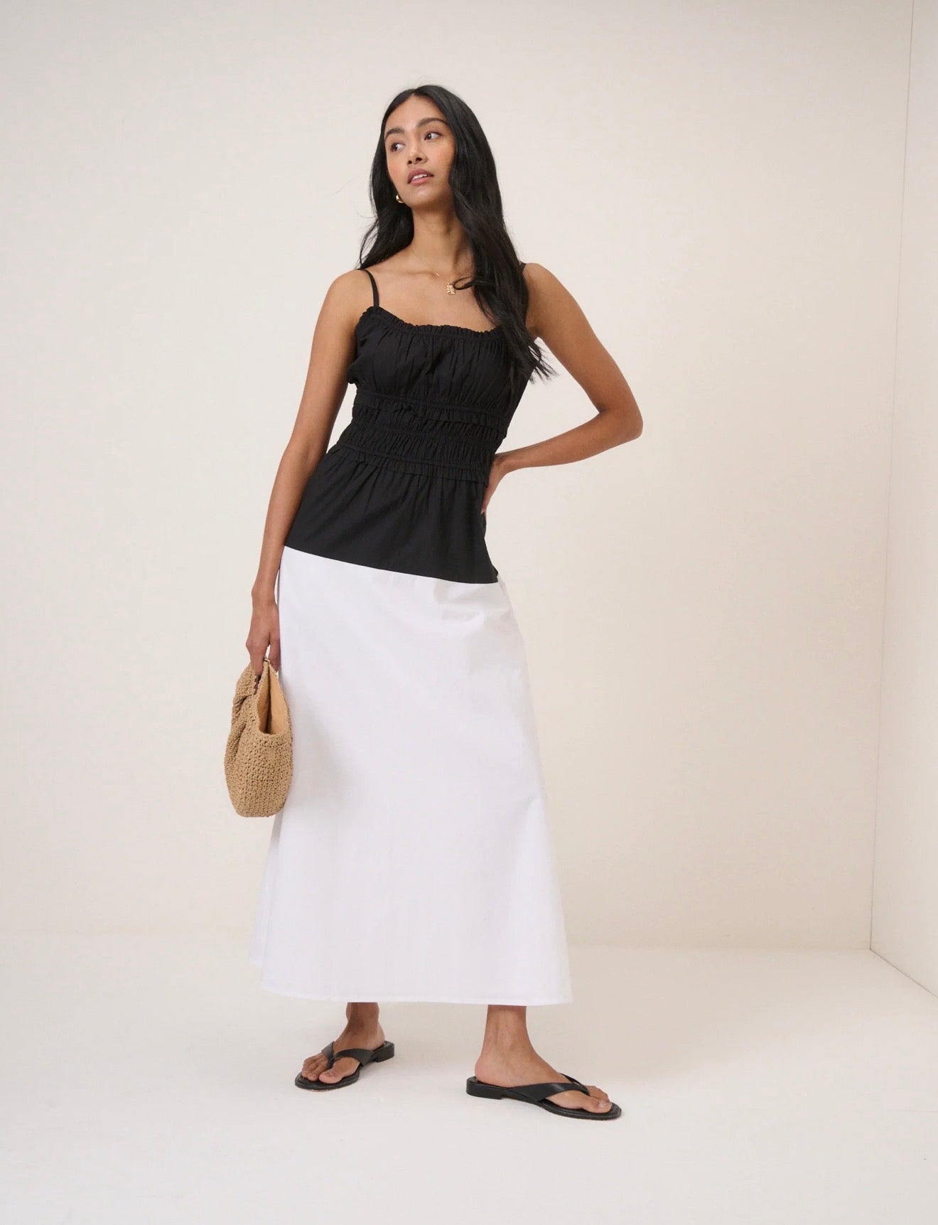 Nobody’s Child - ALINA - Black And White Drop Waist Midi Dress