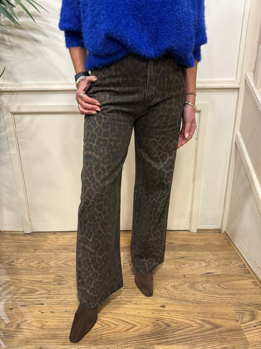 LEELIE - Leopard print wide jeans