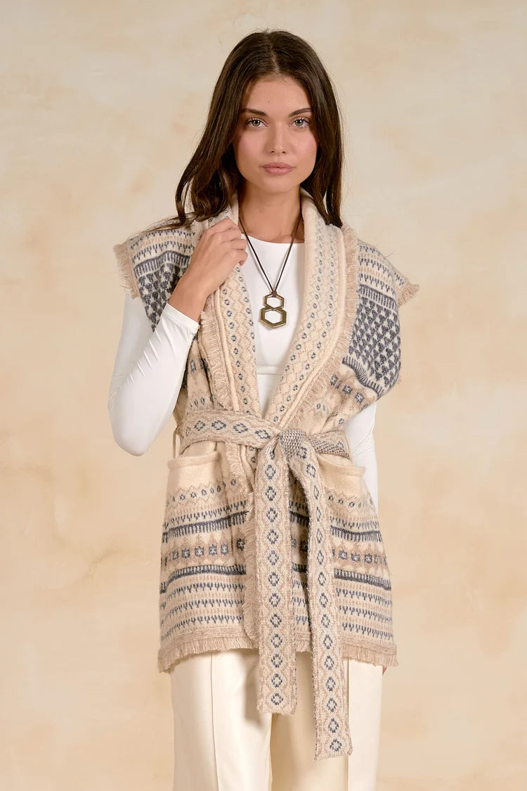 Elan - SWP11754 - Boho belted knitted waistcoat