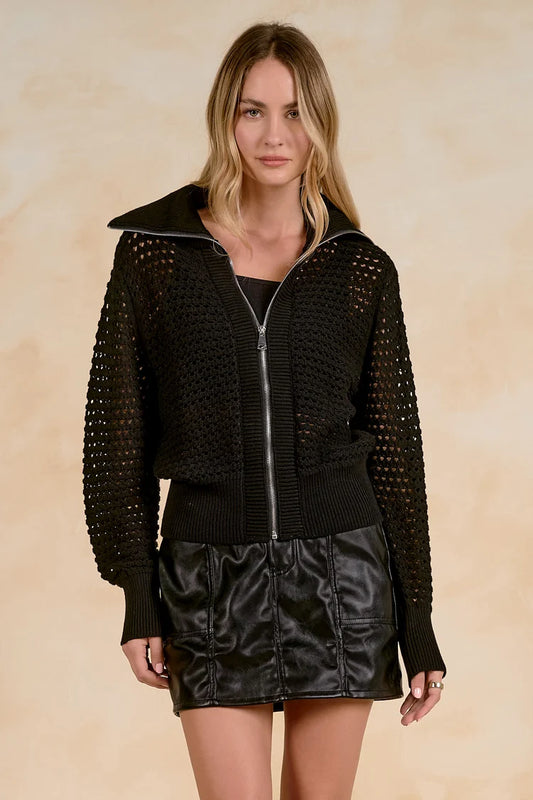 Elan - SW11711 - Zip up cut out detail cardi