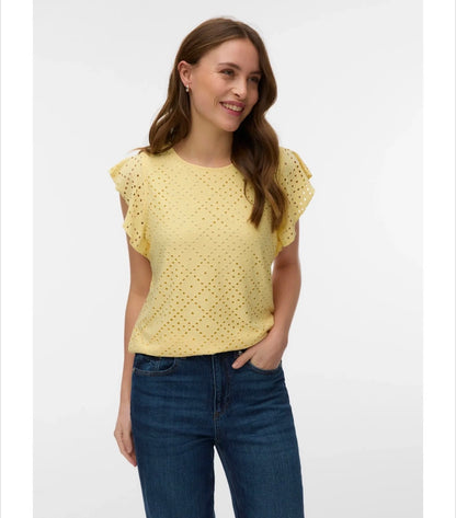 Vero Moda - TASSA - Jersey Broderie anglaise cap sleeve top