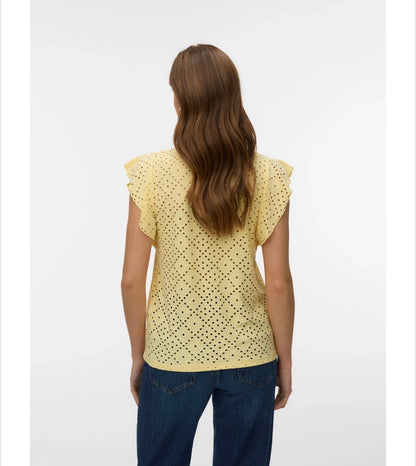 Vero Moda - TASSA - Jersey Broderie anglaise cap sleeve top