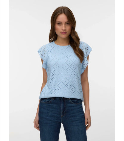Vero Moda - TASSA - Jersey Broderie anglaise cap sleeve top