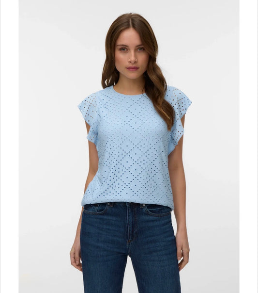 Vero Moda - TASSA - Jersey Broderie anglaise cap sleeve top