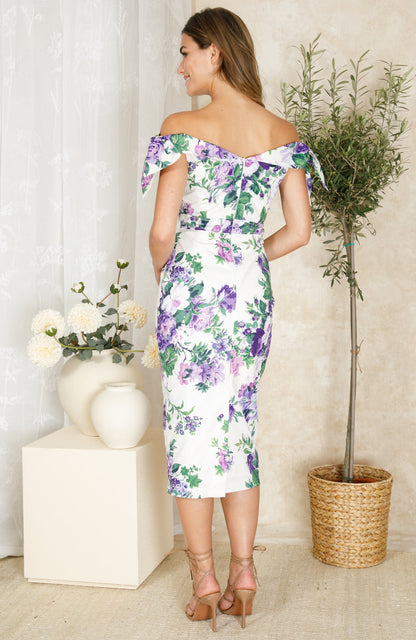 Hope & Ivy - SUZETTE - Off The Shoulder Midi Dress with Pencil Skirt