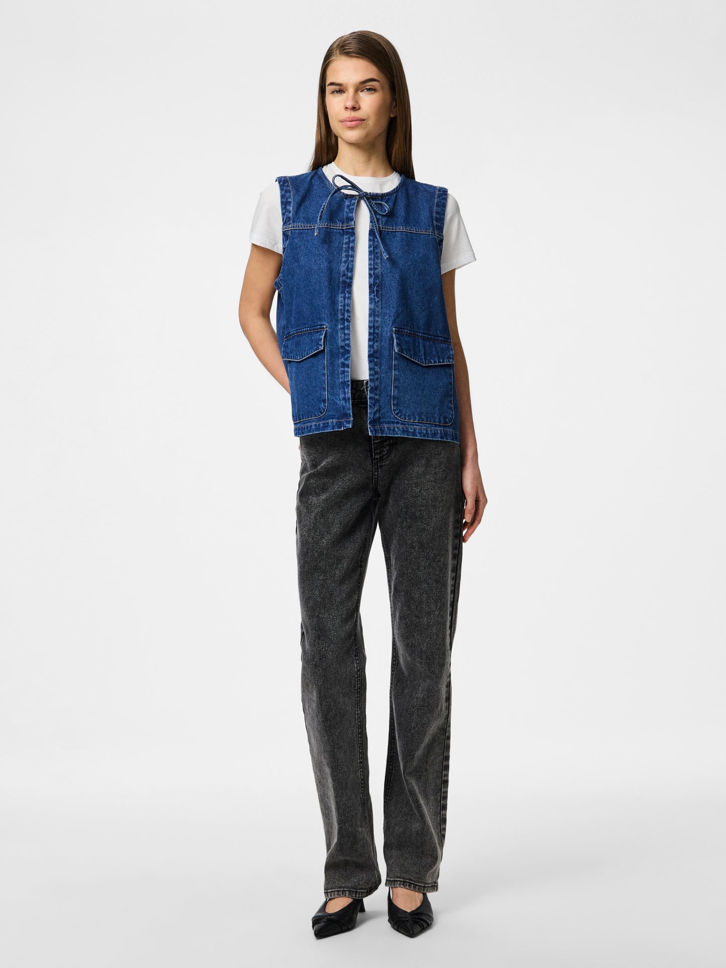 PIECES - FENNA - Denim tie waistcoat