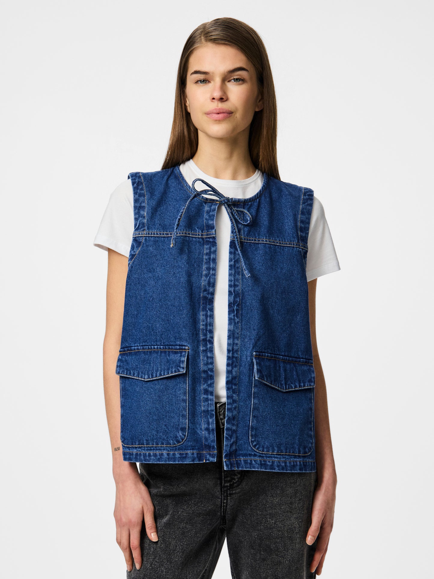 PIECES - FENNA - Denim tie waistcoat