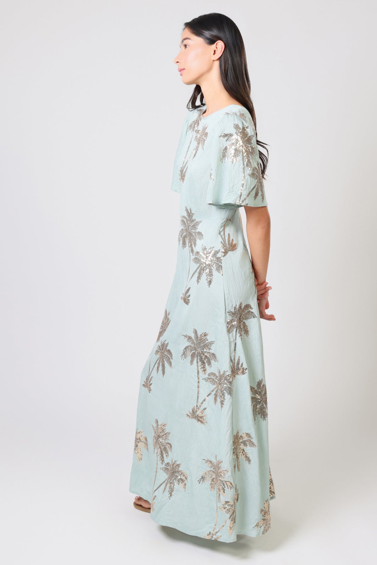 Traffic People - RENE -Sequin Palm print maxi dress
