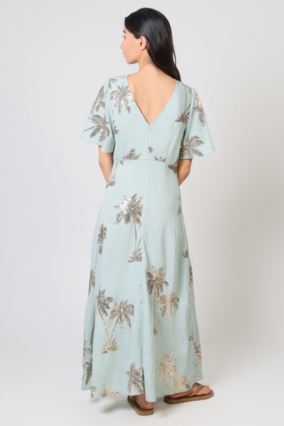 Traffic People - RENE -Sequin Palm print maxi dress