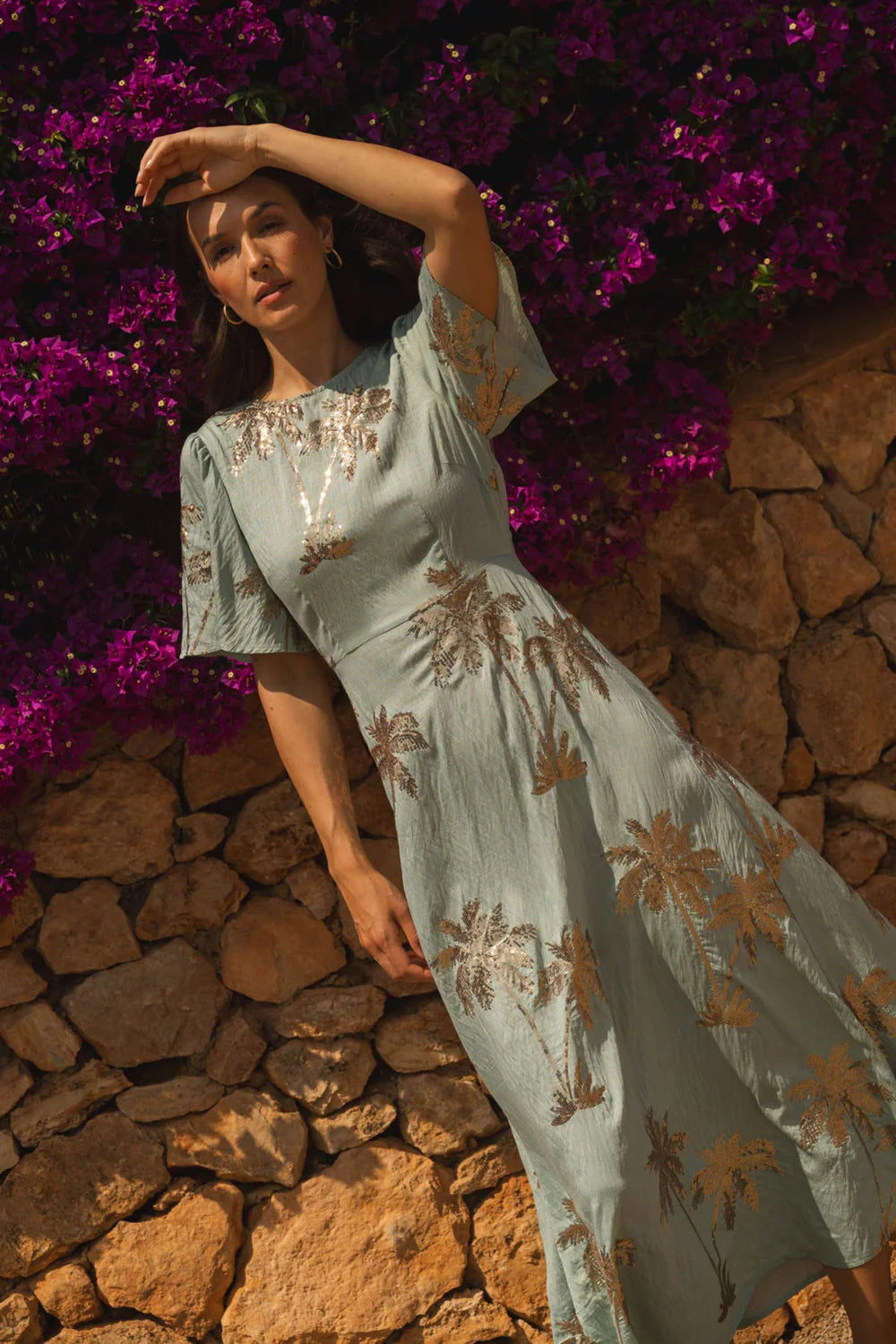 Traffic People - RENE -Sequin Palm print maxi dress