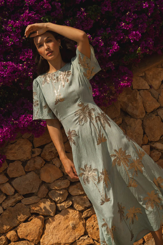 Traffic People - RENE -Sequin Palm print maxi dress