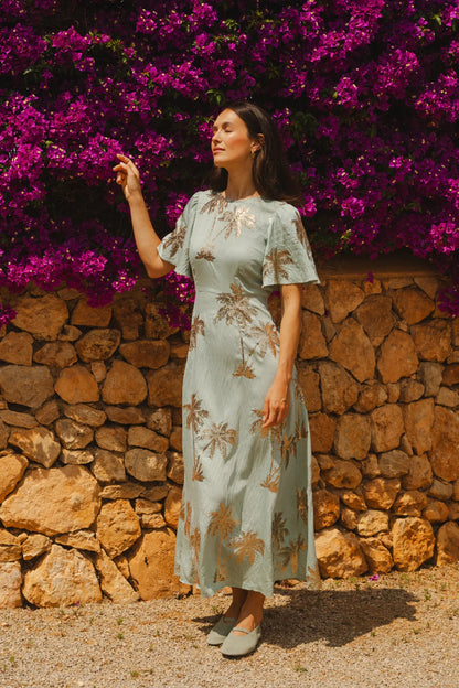 Traffic People - RENE -Sequin Palm print maxi dress