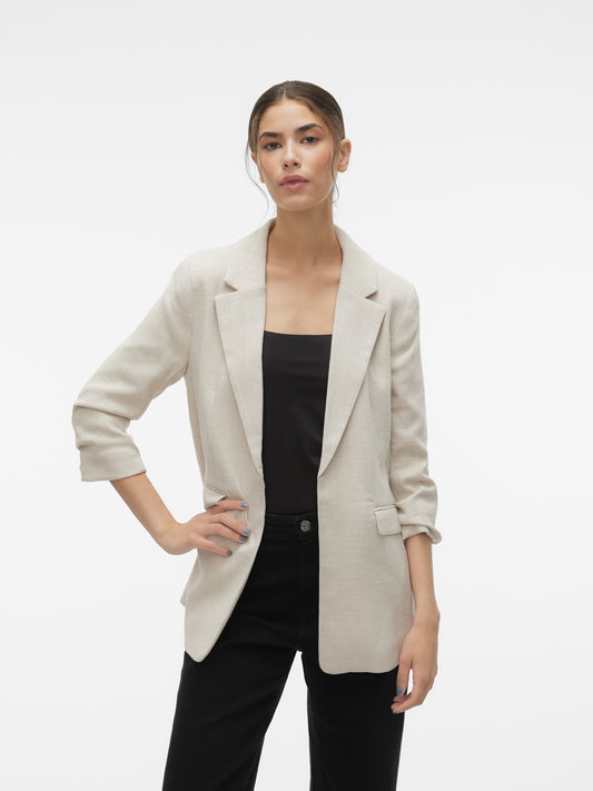 Vero Moda - FRIDA - Ruched 3/4 sleeve blazer - Oatmeal